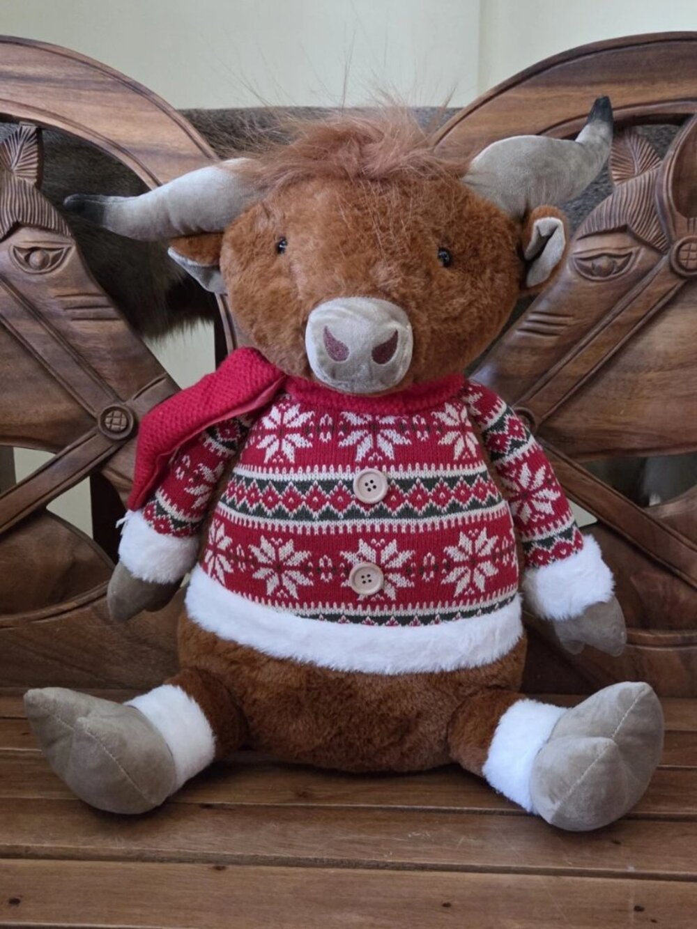 Highland Cow Plush Boy Sitter Christmas Large 19" Holiday